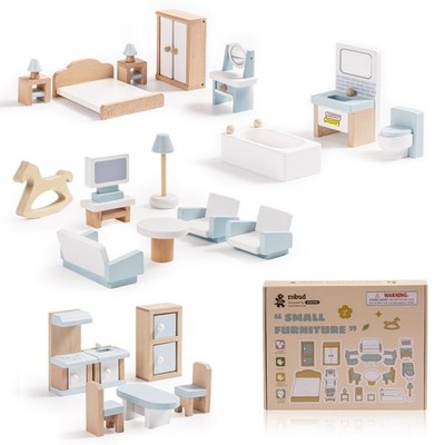 ROBUD Puppenhausmöbel-Set aus Holz, 23-teilig Puppenhauszubehör, Miniatur