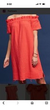 Anthropologie AMADI Off Shoulder Ruffle Shift Dress Woven Cotton Short Sleeve