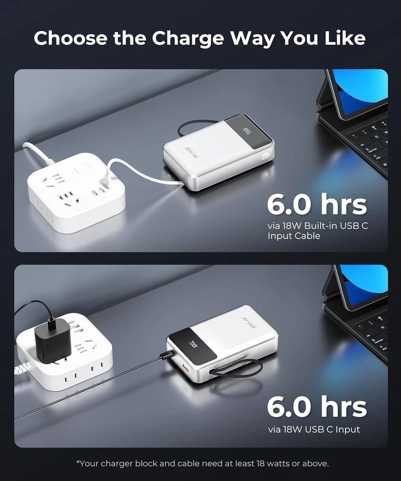 JOYFAR Power Bank, carregador portátil 30.000mAh com cabo embutido, 22,5W - Imagem 4 de 4