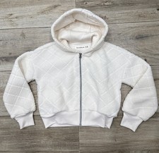 Abercrombie Kids Cream Sherpa Quilted Zip 2 Pocket Hoodie Jacket Size 9/10 EUC