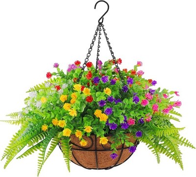 Artificial Fake Hanging Plants Flowers Basket for Outdoor Spring Summer