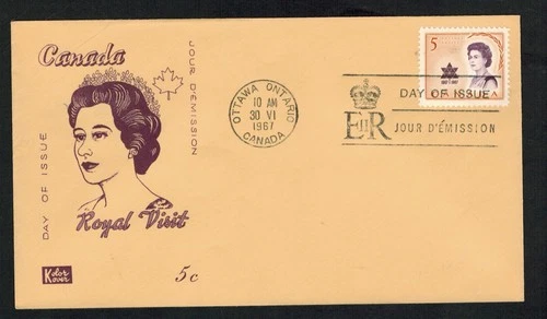 Canada #471, 1967 5¢ QE II Royal Visit Kolor Kover cachet FDC VF