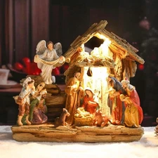 Nativity Sets 9.8 Inch Christmas Village Manger Nativity Scene Indoor Baby Je...