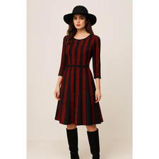 Danny & Nicole Womens Red Black Round Neck Fit & Flare Sweater Dress Size PXL