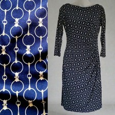 Lauren Ralph Lauren Equestrian Links Ruched Knee Length Dress Womens 4 Navy Gold