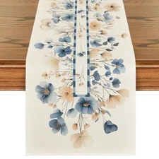  Bloom Flowers Floral Weeds Spring Table Runner, 13" x 36", Table Runner Beige