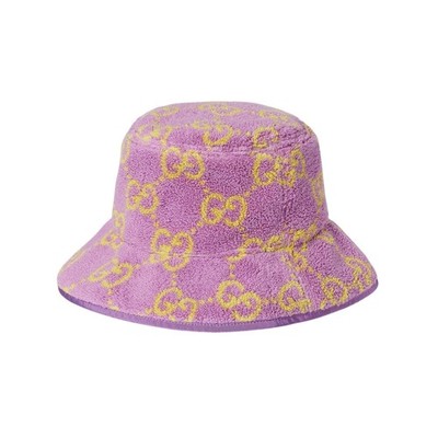 Authentic Gucci Pink GG Supreme Terrycloth Jacquard Bucket Hat
