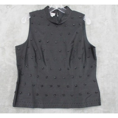 Due Per Due Blouse Womens 14 Silk Beaded Embellished Mock Neck Evening Event Zip