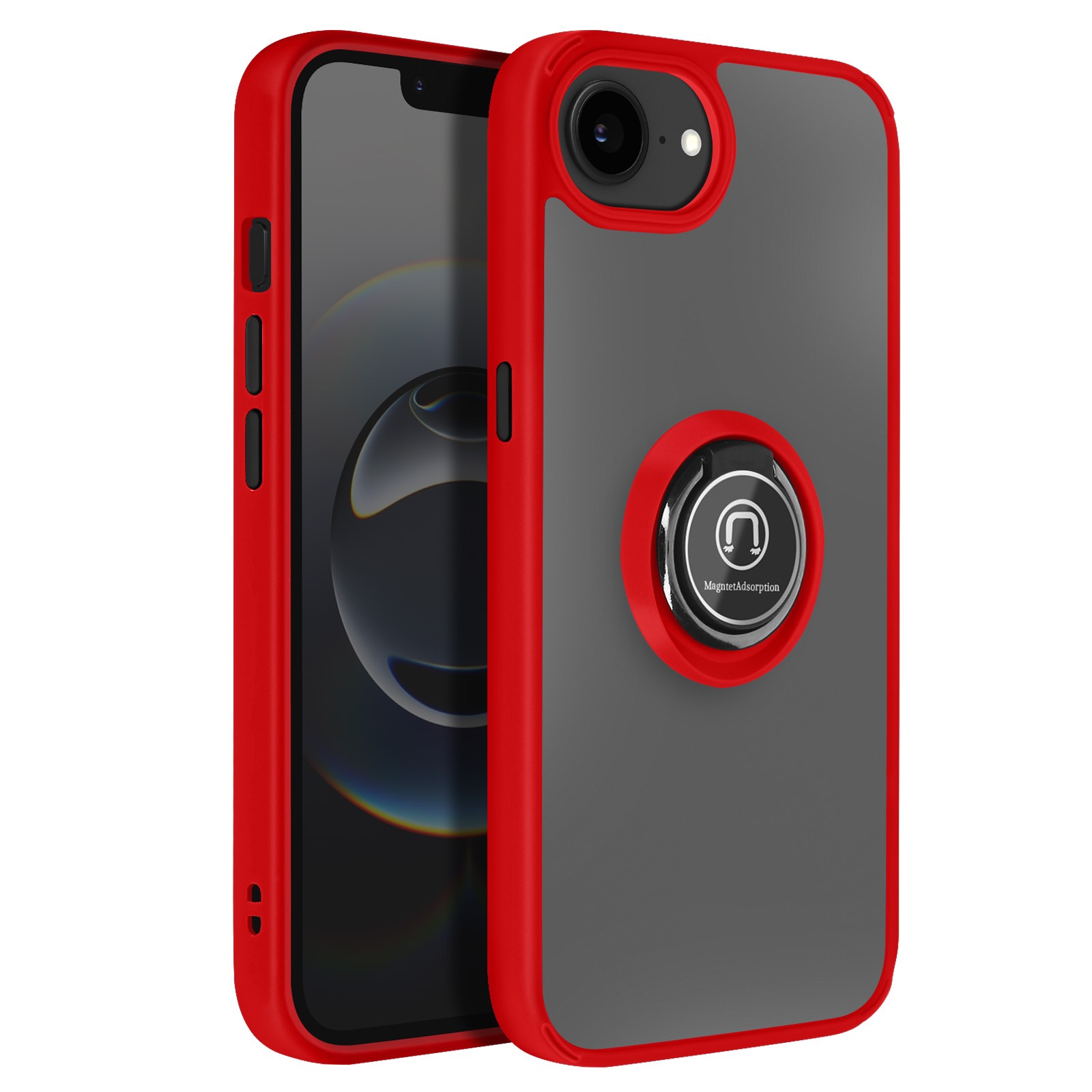 Coque iPhone 17e antichoc rouge avec anneau pour support voiture