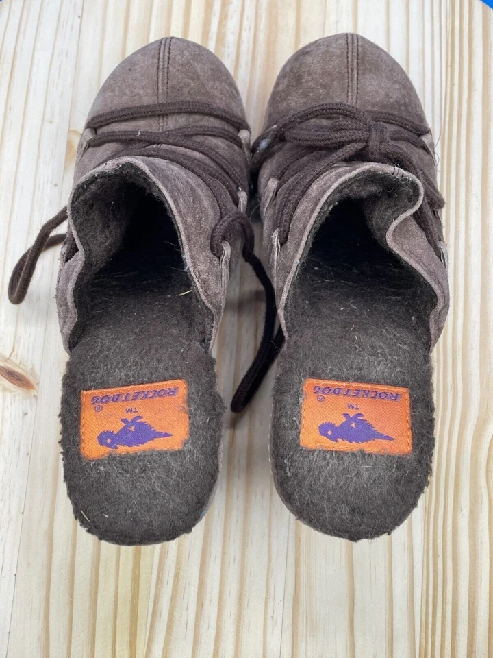 Rocket Dog Mule 木屐鞋女式 7 码棕色麂皮绒毛皮衬里厚底鞋跟 — 第 4/4 张图片