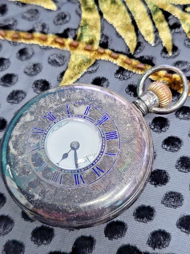 🔥 Antique 16 Size Sterling Waltham Pocket Watch 7J Hunter Case Runs 1903 WOW🔥