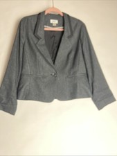 Ann Taylor Loft Blazer Size 12 Single Button Notched Collar Gray black Trim