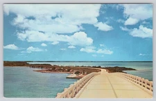 Overseas Highway to Key West FL 1950s Lusterchrome Tichnor Postcard