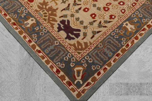 2'6''x12' Hand Tufted Wool Transitional Arts & Crafts Area Runner Beige,Blue - Picture 5 of 10