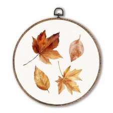 Vintage Falling Leaves Fall Round Wall Art Framed, Fall Maple four maple leaf