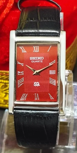 Vintage 1 Seiko Slim Tank Red Face Quartz Men's Wrist Watch New Battery