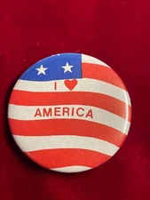 Vtg KIPP Brothers I Heart (love) America US Flag Patriotic Pinback Button 2.25"