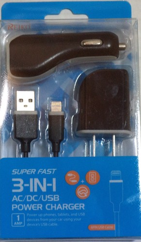 Reiko 3-In-1 Charger / Data Cable Micro USB For iPhone 5 – 8 Color Black
