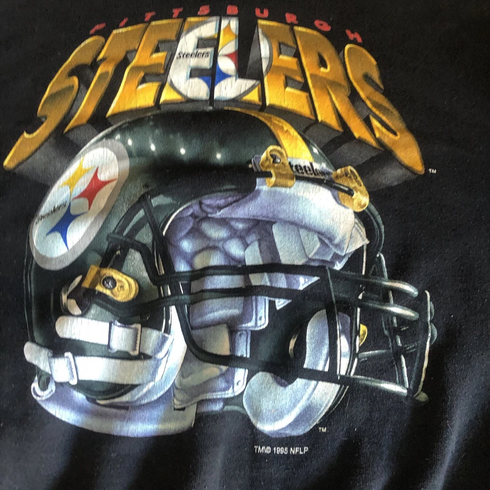 1995 NFL Pittsburgh Steelers Helmet Black Crewneck XXL. VintageSalem Sportswear - Image 3 of 4