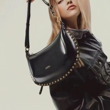 Isabel Marant Oskan Moon Mini Black Leather Shoulder Bag New