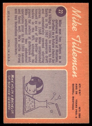 1970 Topps Mike Tilleman New Orleans Saints #22 - Picture 2 of 2