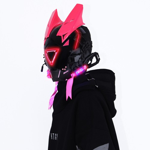 Futuristische Cybermaske mit LED-Leuchten für Cosplay und Techwear Mode - Bild 14 von 80