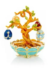 Keren Kopal Egg Pendant Necklaces Tree Trinket box Decorated &Austrian Crystals