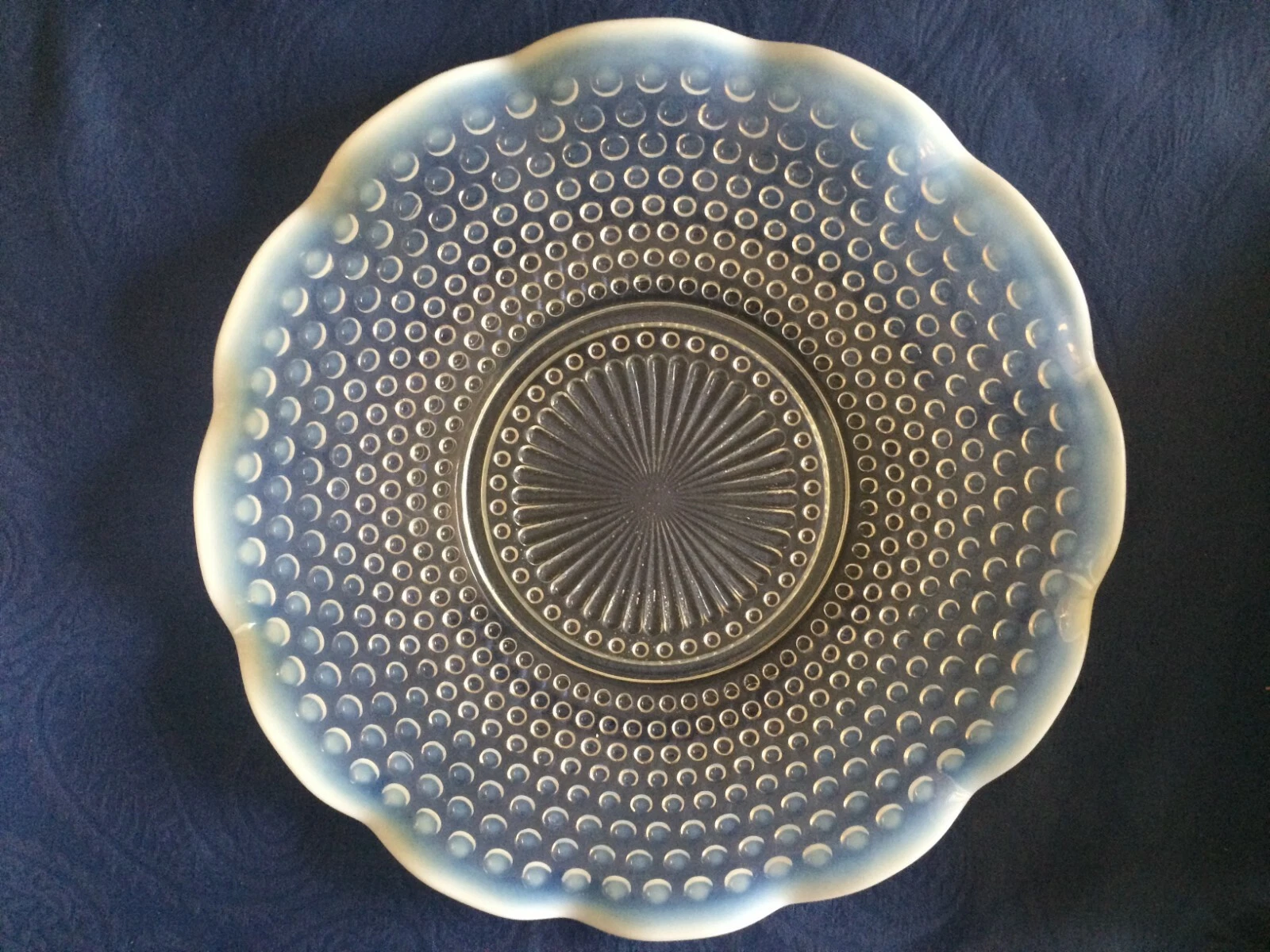 Moonstone Anchor Hocking Vintage Hobnail Ruffled Rim 9.5" Serving Bowl  Platter