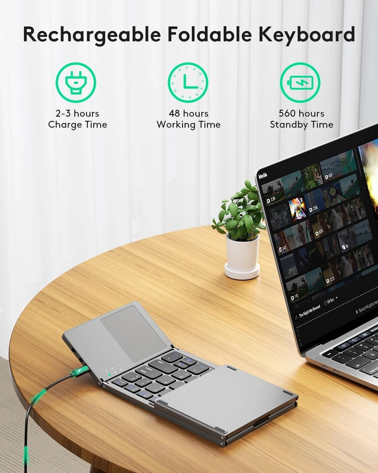 Foldable Bluetooth Keyboard with Touchpad - Samsers Portable Wireless Keyboar... - Image 4 of 4