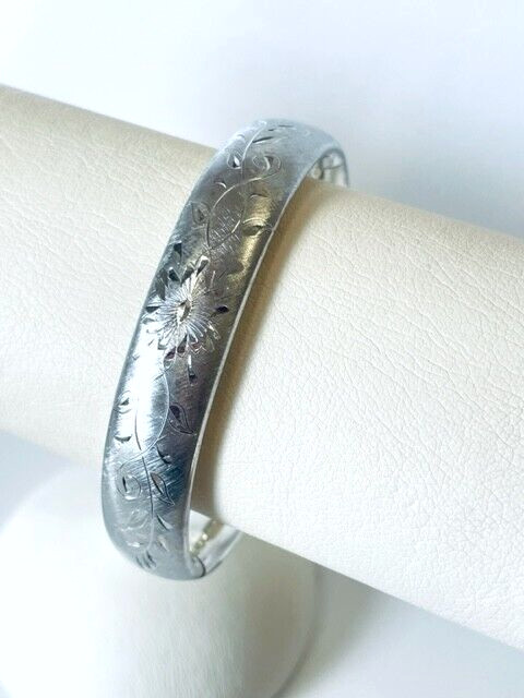 Silver Engraved Hinged Bangle Bracelet - image 3
