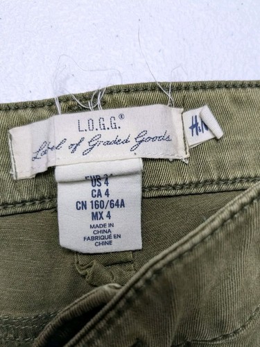 H&M L.O.G.G. Cargo Pants Women's 4 W24 Olive Green Denim - Picture 5 of 8