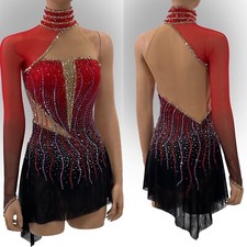 Figure Skating Costume Rhinestone Long Sleeve Competition Skating Dress for Girl