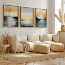 Aquarell Sonnenunterg&auml;nge Wandbilder Poster 3er Set Abstrakt Natur Landschaft Drucke