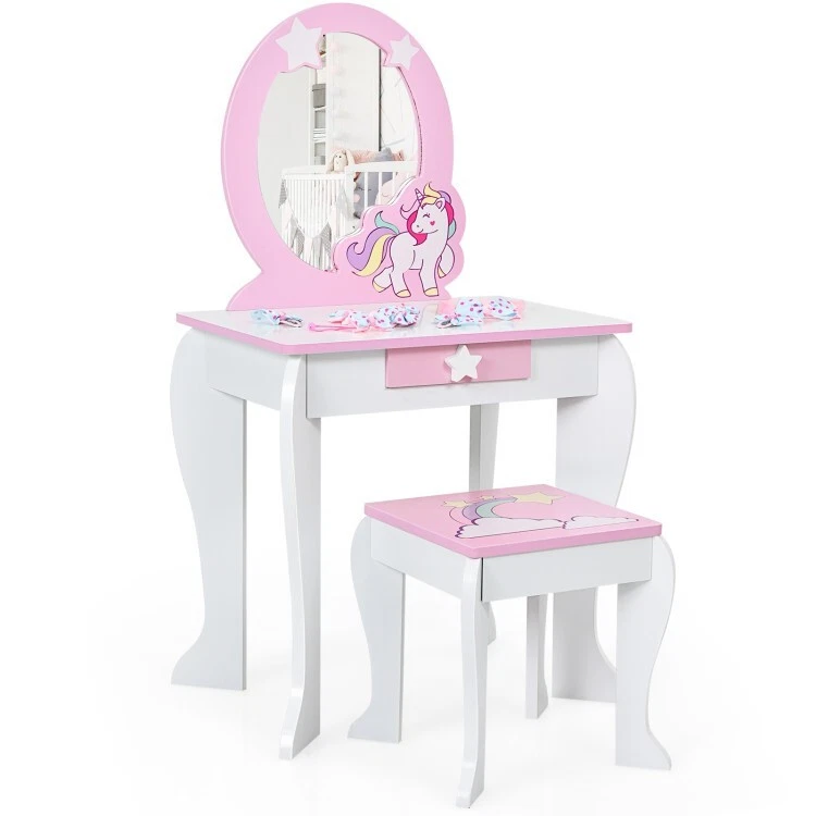 Kidkraft Deluxe Wood Makeup Vanity Table With Chair And Mirror