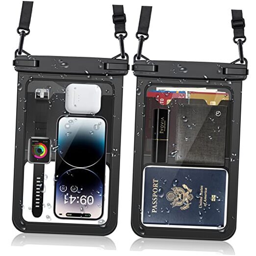Waterproof Phone Pouch Dry Bag for Devices Up to 8.5 Inches, Set of 2 Black