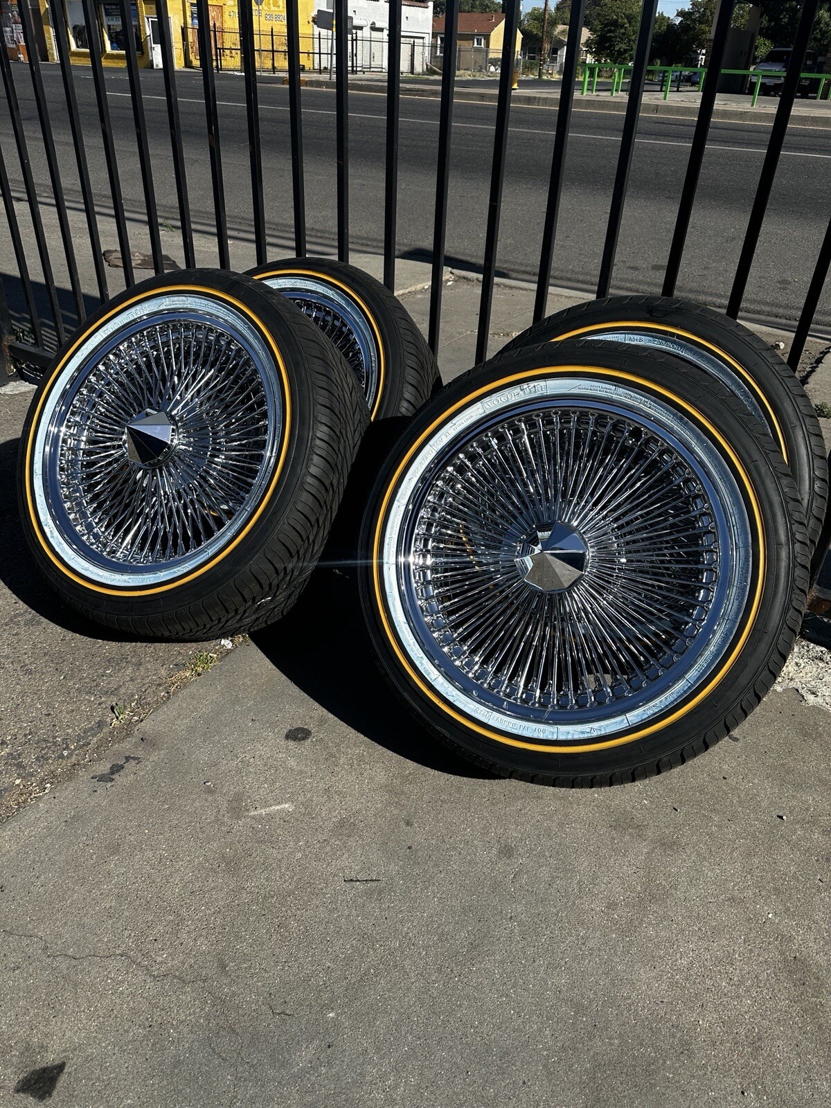 17" CHROME WIRE WHEELS RIMS FWD 100SPOKE STRAIGHT LACE VOGUE TIRES 5x4