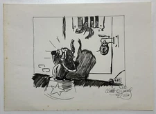Walt Disney Drawing on old paper (Handmade) signed and stamped artwork