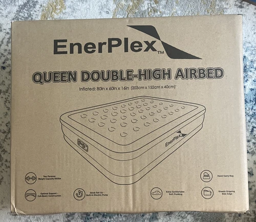 NEW EnerPlex Queen Sized Double High Airbed 16" Air Mattress 80" x 60" x 16"