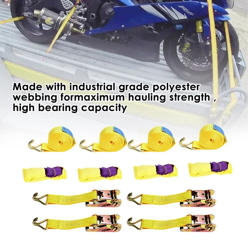 4 Sets 5 Ton Recovery Ratchet Wheel Trailer Tie Down Sling Alloy Strap Breakdown - Picture 4 of 10