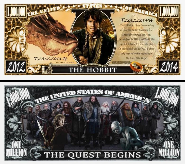 Le HOBBIT BILLET MILLION DOLLAR US ! Collection Seigneur des Anneaux Tolkien the