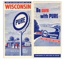Vintage 1956 Wisconsin Road Map from Pure Oil Co.
