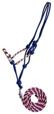 Showman Red, White  Blue Rawhide Cowboy Knot Halter w/ Lead