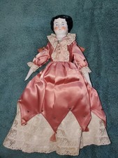 Antique 14" German China Head Doll Spoon Hands Green Boots Beautifully Dressed