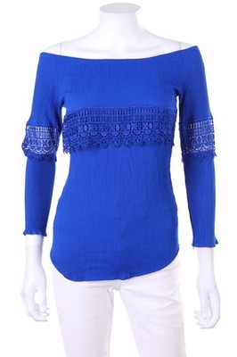 Ohne Label Longsleeve-Shirt Carmen Spitze M electric blue