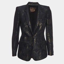 Roberto Cavalli Navy Blue Jacquard Fitted Blazer S
