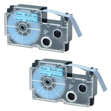 2PK Black on Blue EZ Label Tape Cartridge for Casio KL-60 12mm XR-12BU XR12BU