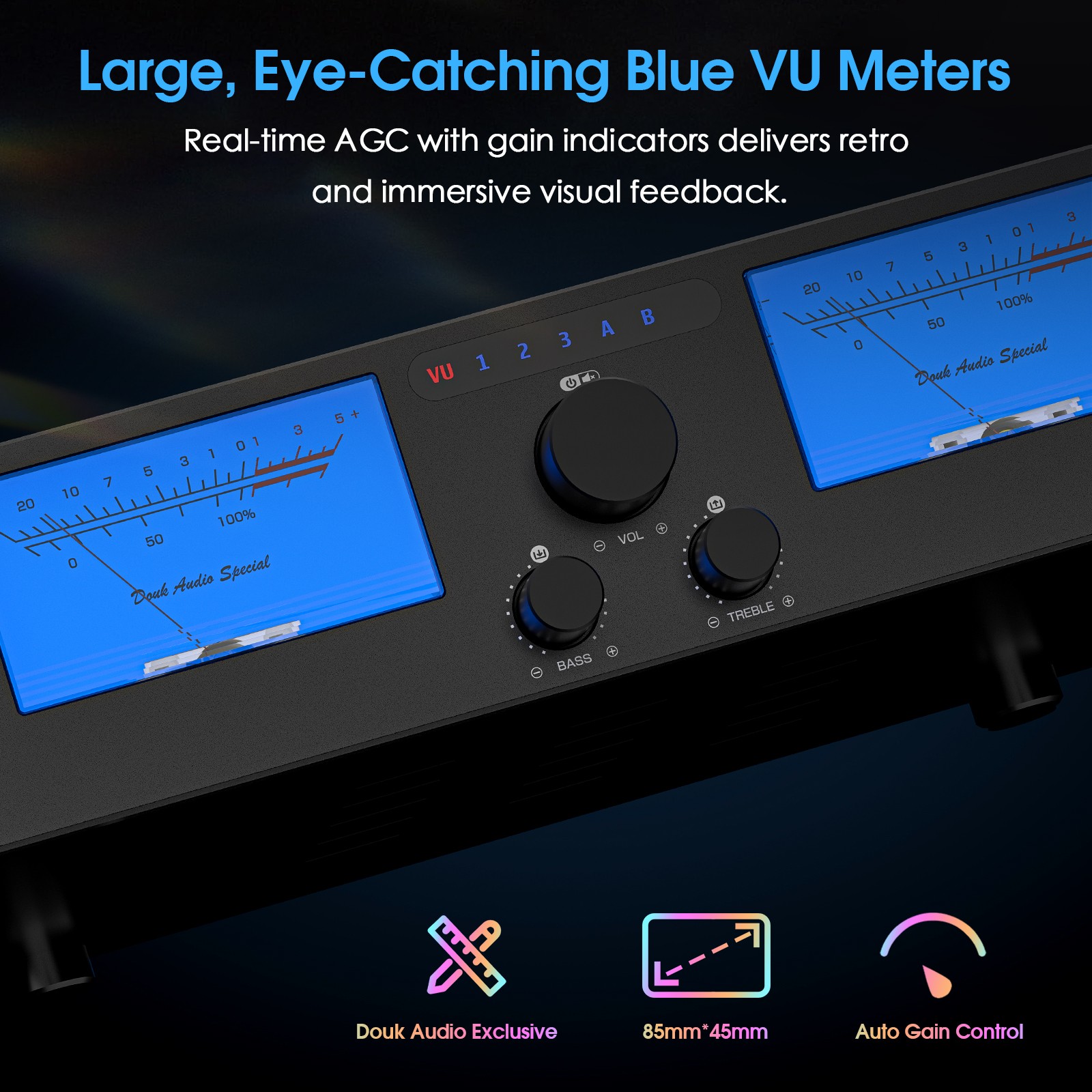 2/4-Channel Power Amplifier HIFI Speaker Selector w/ XLR IN, VU Meters, 300W*2