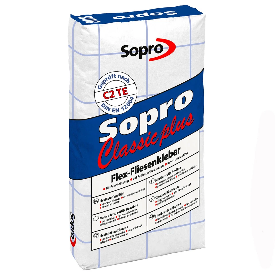 SOPRO BAUCHEMIE GMBH Sopro Classic plus SC 808 Zementärer Flex-Fliesenkleber C2 TE Flexkleber 25 kg