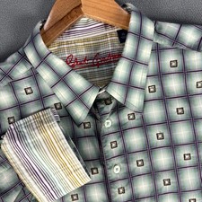 Robert Graham Shirt XL Green Purple Geometric Window Pane Colorful Flip Cuff