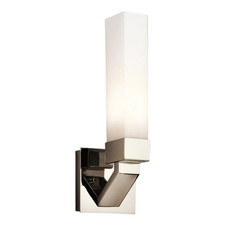 NOS Kichler Bathroom Wall Sconce Light Polished Nickel Metal Etched Glass Shade